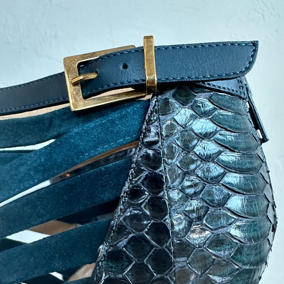 Rare Christian Louboutin Karina 150 python dark teal suede caged booties 39 - Picture 4 of 9